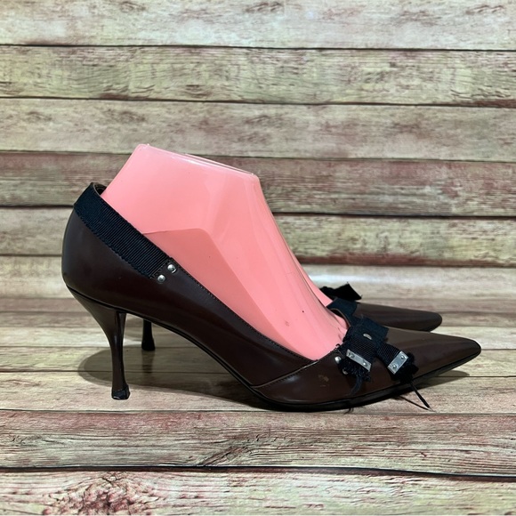 Prada Brown Patent Leather Pointer Heels Y2K - Picture 3 of 8